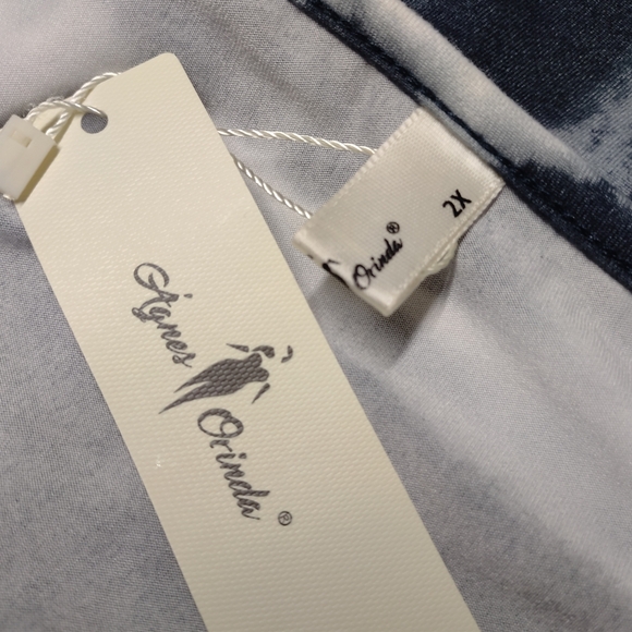 Agnes Orinda Women's Tops V Neck 3/4 Sleeves Tie Dye Stripes Tunic Plus Size 2X - Picture 5 of 6